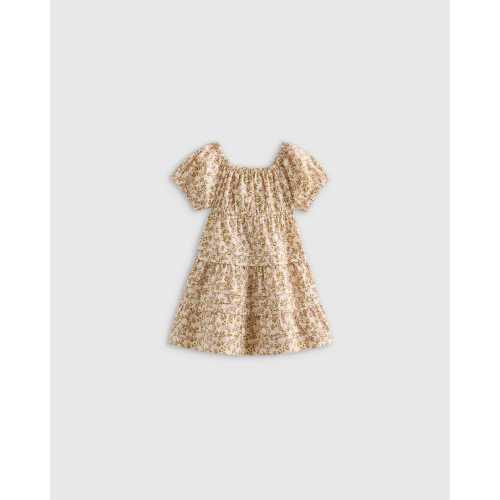 Girl's 100% Organic Cotton Poplin Tiered Dress in Peach Floral