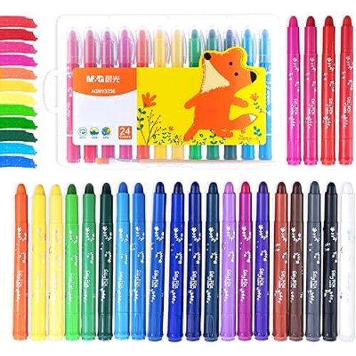 M&G 24 Pcs Tempera Paint Sticks, 24 Colors Solid Tempera Paint Set for artists, Washable, Paint Sticks Quick Drying, Non-Toxic, Works Great on Paper Wood Glass