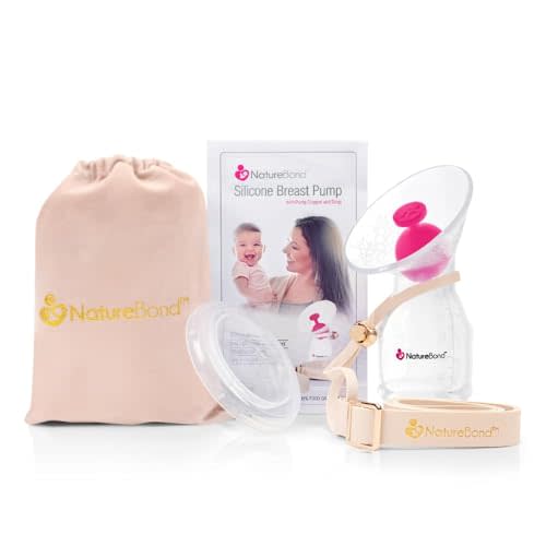 NatureBond Silicone Breast Pump with lid, Stopper, Strap, Pouch. Breastfeeding Essential Premium All in 1 Set. 3.4oz 100ml (Premium All-in-ONE)