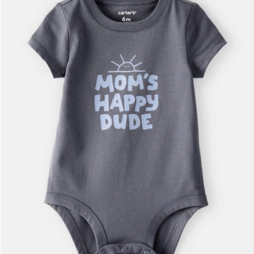 Baby Boy 'Mom's Happy Dude' Short-Sleeve Graphic Bodysuit - Grey | Carter's