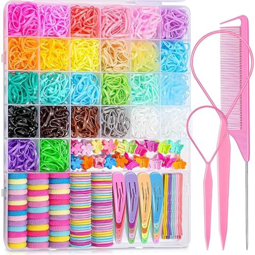 TsMADDTs Elastic Hair Ties, Colorful Hair Accessories for Baby Toddlers Kids Girls, 26 Colors Small Rubber Bands Set with Ties and Clips, Styling Tools