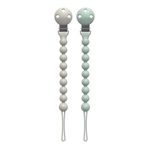 Dr. Brown's Silicone Pacifier Clips, Universal Fit Strap for Pacifiers, Green/Gray, BPA Free, 0-18 Months, 2-Pack