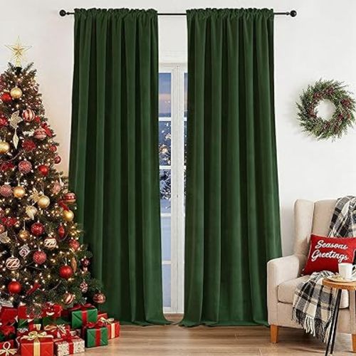 CUCRAF Dark Olive Green Velvet 100% Blackout Curtains 72 inches Long, Thermal Insulated, Noise Reducing Rod Pocket Luxury Drapes for Bedroom Living Room(52x72 inches, 2 Panels)