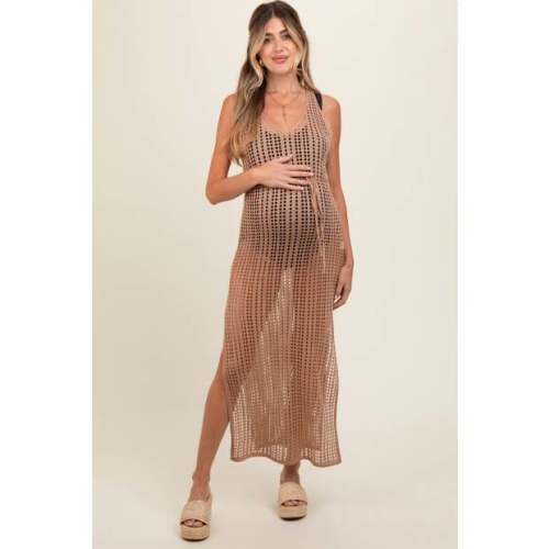 Pinkblush Mocha Crochet V-Neck Side Slit Maternity Cover-Up