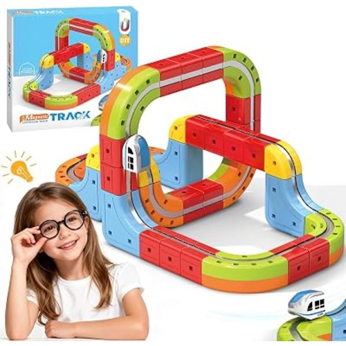 YESHIN Electric Train Set for Kids Ages 3 4 5 6 7 8 Modular 3D Flexible Race Track Building Toy with Gravity-Defying 360°Movement Equipped racing tracks and electric cars for Toddlers Ages 3-5 (38pcs)