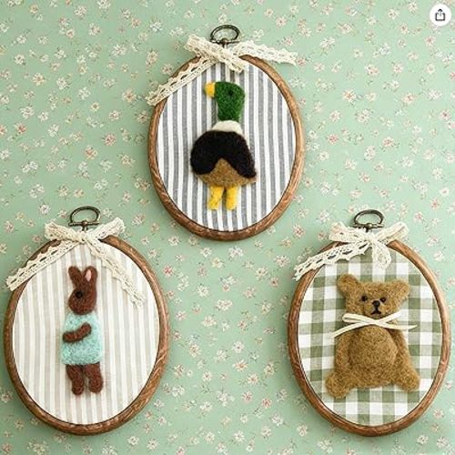 Soulchen 3 Pcs 5 x 6 Inch Felted Nursery Wall Decor with Bear Rabbit Mallard Cute Animal Wall Art Decorative Artwork for Nursery Bathroom Living Room Baby Room Bedroom Farmhouse Decoration