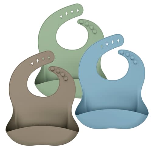 Cuddle Campus Set of 3 Silicone Bibs for Babies & Toddlers,Soft Adjustable Bibs with Pocket Food Catcher for Baby Girl,Boy
