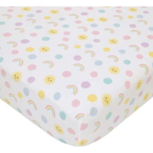 NoJo Happy Days Multicolored Rainbows and Suns 100% Cotton Nursery Fitted Crib Sheet.