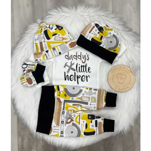 Daddy's Little Helper Baby Outfit: Construction Theme Coming Home Set