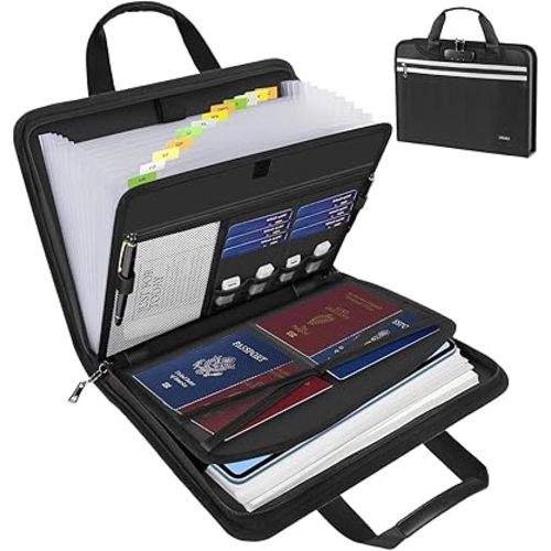 Accordion File Folder Organizer with Lock, 13 Pockets Fireproof Document Organizer with Handle & Zipper, Expanding File Folder with Tabs Document Holder for Letter A4 Files and More