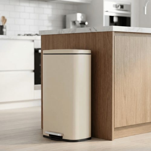 TLSUNNY 8 Gallon Kitchen Trash Can, Stainless Steel Step Garbage Bin with Pedal & Inner Bucket, Soft Close Lid