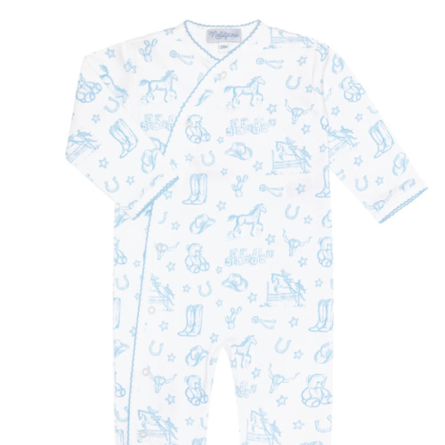 Blue Lone Star Toile Print Crossover Footie – Nellapima