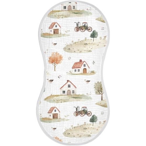 vvfelixl Muslin Burp Cloths Cute Farmhouses Baby Washcloths for Baby Girl Boys 2 Pack