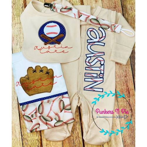 Baseball Footie Sleeper for boy - Personalized - Gift Set for baby boy