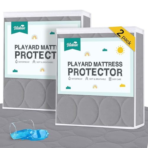 Pack and Play Mattress Pad Sheets Waterproof 2 Pack, Quilted Pack and Play Mattress Protector Cover Fitted Fits for Graco Pack n Play Playard Mattress/Playpen Mattress, White, 39" x 27"