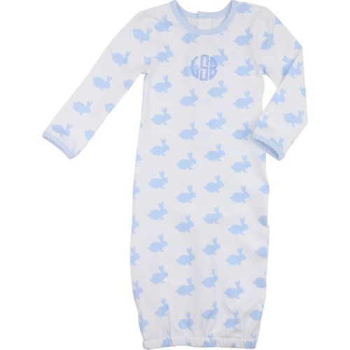 Blue And White Bunny Print Knit Baby Gown