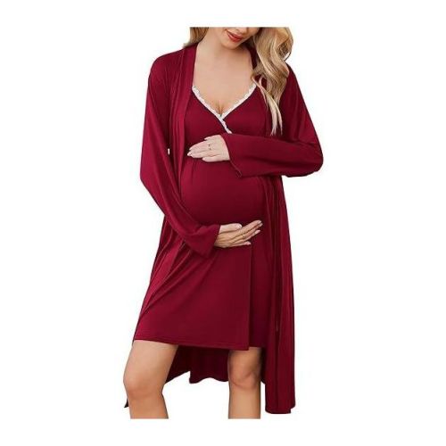 Ekouaer Women's Nursing Nightgown Maternity Nightgowns for Breastfeeding Postpartum Nightgown and Robe Pregnancy Clothes Burgundy L