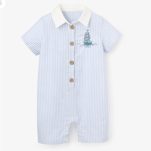 Boat Embroidered Oxford Stripe Shortall – Elegant Baby 9-12M