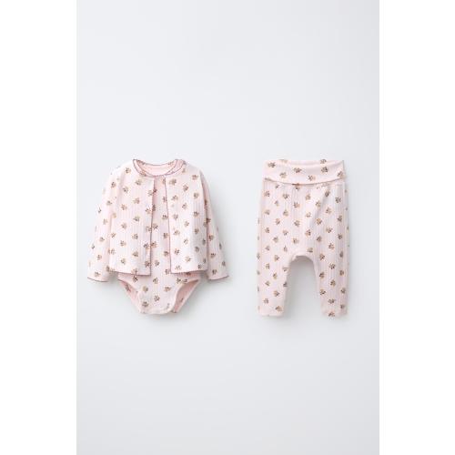 FLORAL PRINT JACKET, BODYSUIT, AND LEGGINGS SET - Pink | ZARA United States