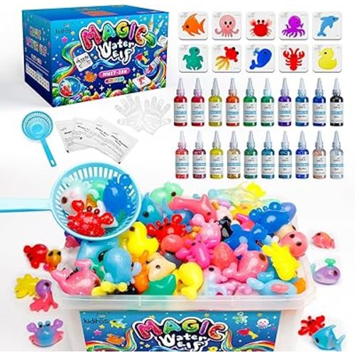 Kiditos Magic Water Elf Toy Kit, Aqua Fairy Water Gel Kit-20 Magic Gesl&10 Molds–Make Your Own Water Pets & Squishy Toys–Fun Summer DIY Craft Kit, Birthday Gifts & Party Favors for Kids Ages 3+
