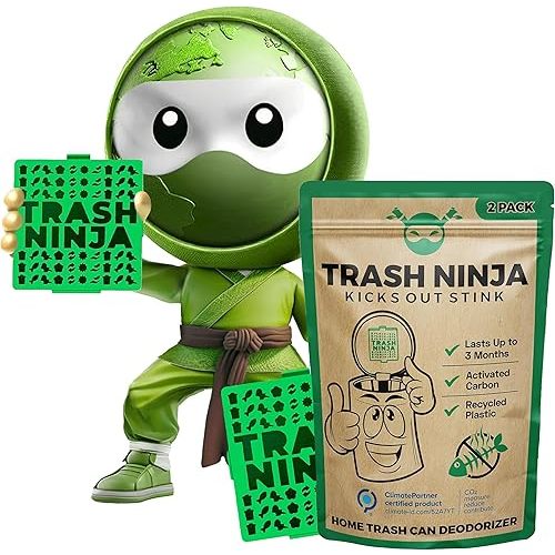Trash Ninja Trash Can Deodorizer and Odor Eliminator (2 Pack) for Indoor Trash Cans Up to 10 Gallons, Made with Natural Activated Carbon - Lasts Up to 3 Months - Garbage Can Deodorizer to Control Odor