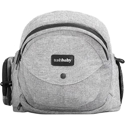 Tushbaby Original Hip Seat Baby Carrier for Babies & Toddlers up to 45 lbs, Safety Certified, Lightweight No-Foam Design with Storage, Grey