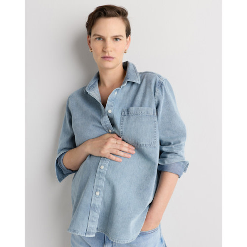 Oversized Denim Maternity Shirt in Blue