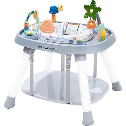 Time Followers® 6-in-1 Baby Activity Center | Jumpers and Bouncers | 4 Stage Grow Stationary Standing Toddler Play Table | Shower Gift | Infant Essential for Baby Ages 6-36Month (Grey)