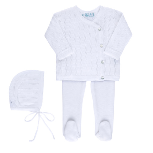 Boys and Girls Pointelle Wrap Set with Hat I Boys Bris Outfit Knitted | Baby Boys White Outfit | Feltman Brothers