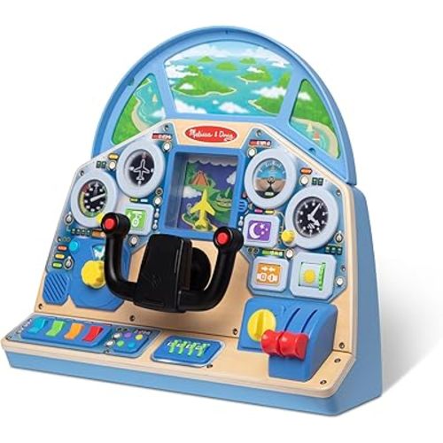 Melissa & Doug Jet Pilot Interactive Dashboard, Pretend Play Airplane Cockpit with Steering Yoke, Lights, Sounds, Buttons & Switches for Fidget Play, Wooden Toys for Kids Ages 3+ - FSC Certified