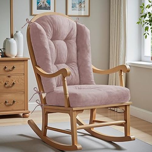 Wingback Rocking Chair cushion - Large Tufted Adirondack Chair Cushions, High-Density Sponge, Comfort Chenille Indoor Rocker Pads, 2 Piece Sets- Seat Cushion & High Back Cushion, Pink | Large Size