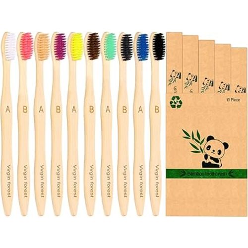 Virgin Forest Bamboo Toothbrushes 10pk, Soft BPA Free Biodegradable