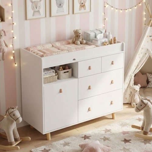 Famapy Baby Changing Table with Multi-Storage Drawers, Cabinet & Diaper Organizer,Safe Organized Nursery Station