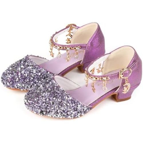 ChuLian Little Kids Girls Dress Pumps Princess Dress Shoes Sandals Glitter, Sequins, Rhinestone, Low Heels, Party Dance Shoes
