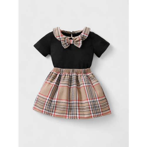 2 Pc Baby Girl Plaid Collar Tee and Skirt