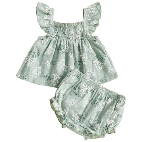Mubineo Baby Girl Summer Clothes Cute Ruffle Tops Dress Shorts Outfits Set Infant Toddler Shrit Bloomers Princess Outfit