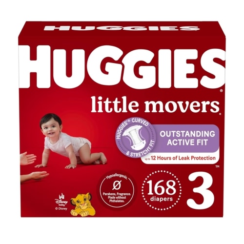 Huggies Size 3 Diapers, Little Movers Baby Diapers, Size 3 (16-28 lbs), 168 Count (6 Packs of 28), Packaging May Vary