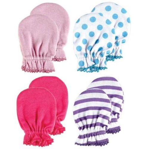 Luvable Friends Baby Girls Cotton Scratch Mittens 4pk, Pink Purple, One Size