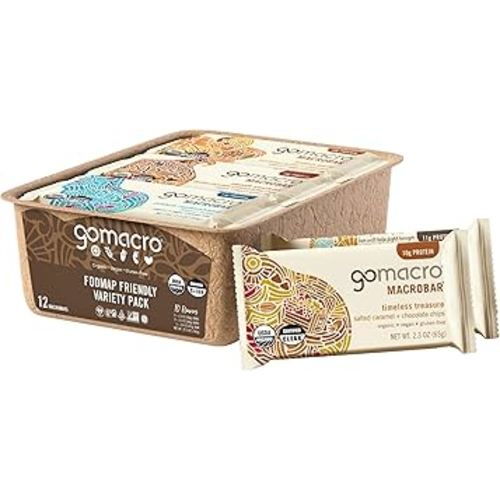 GoMacro MacroBar Organic Vegan Protein Bars - FODMAP Friendly Variety Pack (2.0-2.3 Ounce Bars, 12 Count)