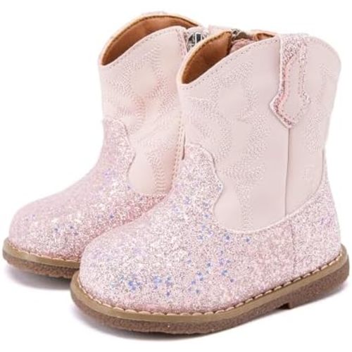 BMCiTYBM Baby Cowboy Cowgirl Boots Infant Western Shoes Boys Girls Round Toe Boots All Seasons 6-24 Months