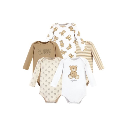 Cotton Long-Sleeve Bodysuits 5-Pack, 0-3M