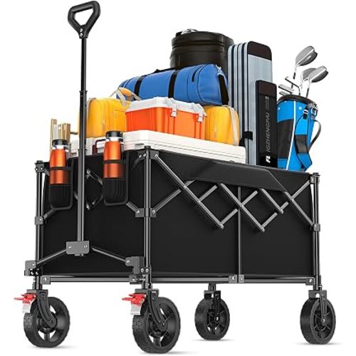 180L Large Capacity Collapsible Wagon Carts with Wheels,Foldable Wagon with 330LBS,Heavy Duty Shopping Cart,Portable Wagons Carts Foldable for Beach,Sports,Garden,Laundry,Outdoor-Black