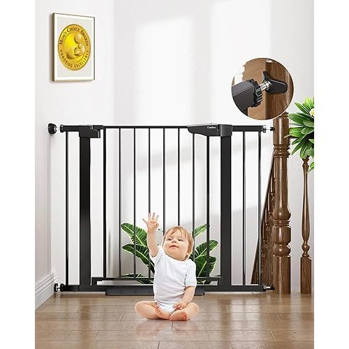 Cumbor 29.7-40.6" Baby Gate for Stairs, Baby Essential Safety Gate, Mom's Choice Awards Winner-Dog Gate for Doorways, Pressure Mounted Auto-Close Pet Gates for Dogs Indoor, Durable Child Gate, Black