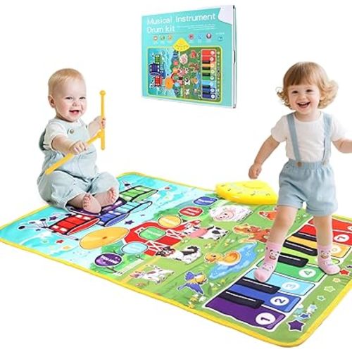 3-in-1 Musical Mats,Kids Floor Piano Drum Animal Music PlayMat,Montessori Sensory Early Educational Learning Toys for Baby,Girls Boys Infant Music,Birthday Christmax Toddlers Gifts 1 2 3 4 5 Years Old