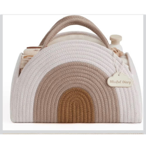 Blissful Diary Baby Diaper Caddy Organizer, Cotton Rope Diaper Caddy Basket, Large Storage Basket for Newborn Boys and Girls, Gift for Baby Shower List, Newborn Essentials, Earthy Rainbow