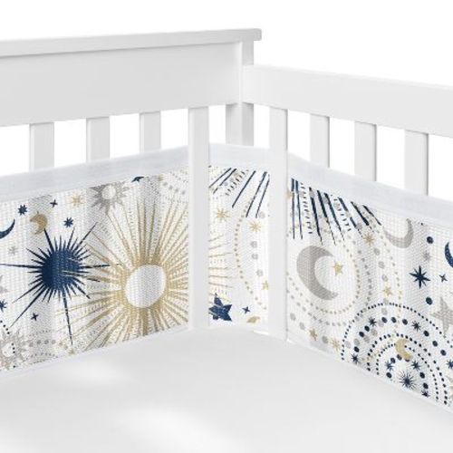 Sweet Jojo Designs Gender Neutral Unisex BreathableBaby Breathable Mesh Crib Liner Baby Nursery Celestial Blue Gold and Grey