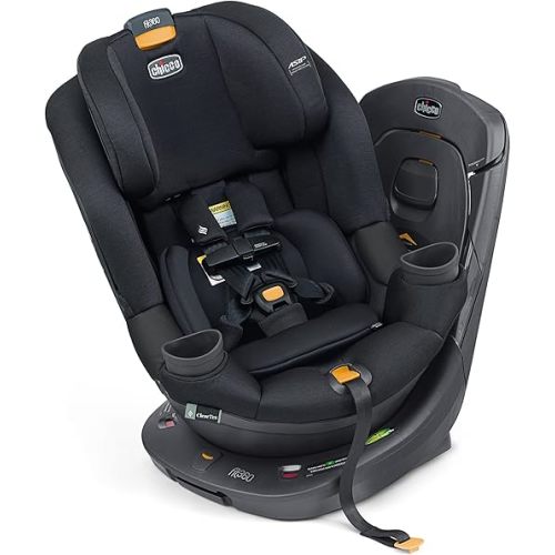 Chicco Fit360 ClearTex Rotating Convertible Car Seat with 360 Degree Rotation for Rear-Facing and Forward-Facing, LeverLock Self-Tensioning Lock System | Obsidian/Black