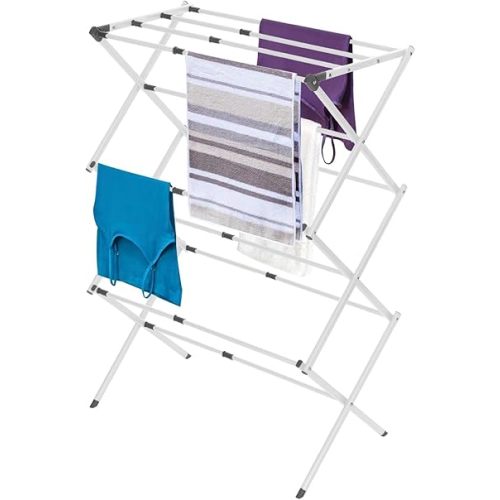 BLACK+DECKER 3 Tier Expandable Collapsing Foldable Laundry Rack for Air Drying Clothing, Space Saving Heavy Duty Lightweight Metal Drying Rack(White)