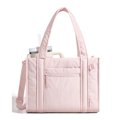 BAGSMART Boxy Tote Bag for Women, Crossbody Work Bag with Zipper | 3 Sizes Small Mini Tote Bag, Inner Tumbler Pocket Crush Bow Should Bag for Travel Work College