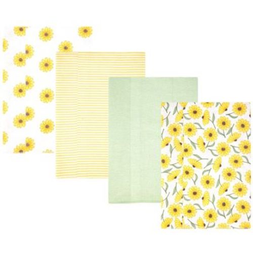 Hudson Baby Girl Cotton Poly Flannel Burp Cloths 4-Pack, Yellow Daisy, One Size